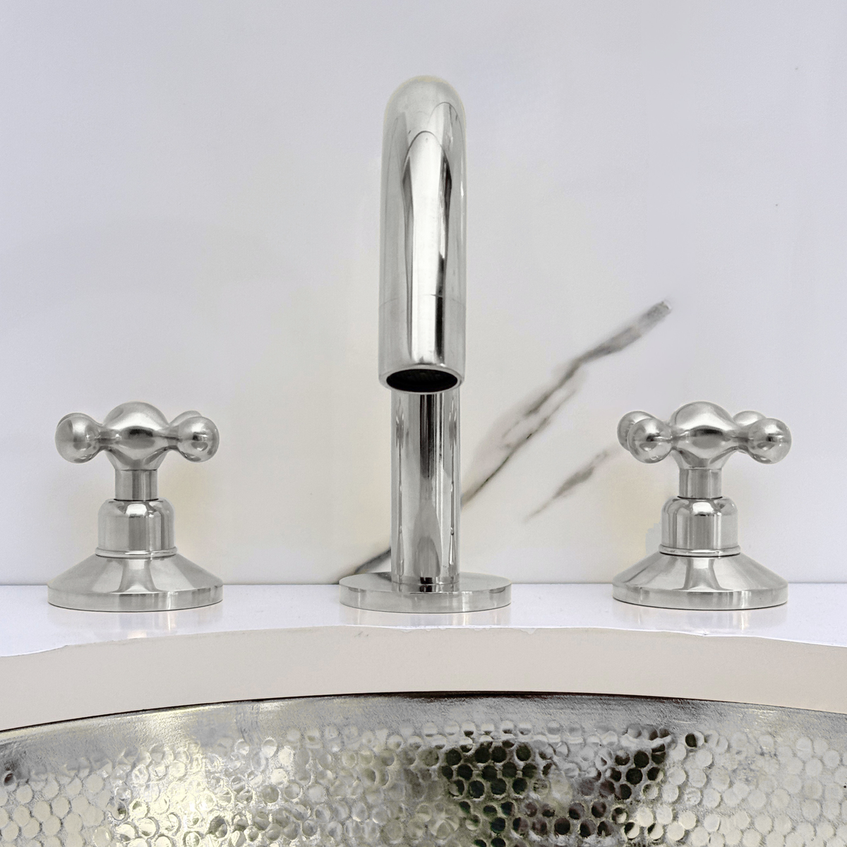 Polished Nickel Gooseneck Widespread Bathroom Faucet with Cross Handles