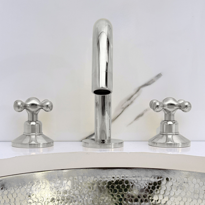 Polished Nickel Gooseneck Widespread Bathroom Faucet with Cross Handles