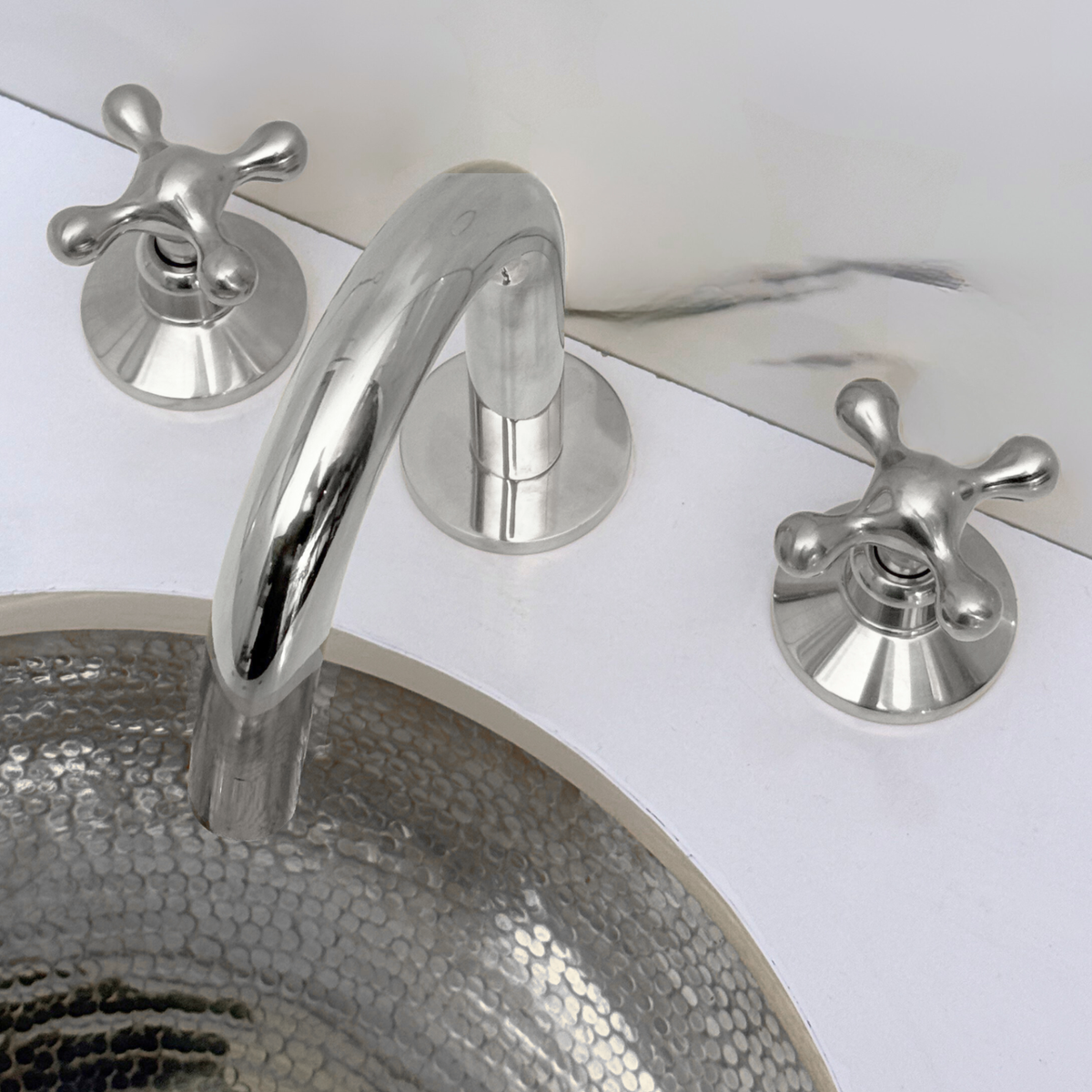 Polished Nickel Gooseneck Widespread Bathroom Faucet with Cross Handles