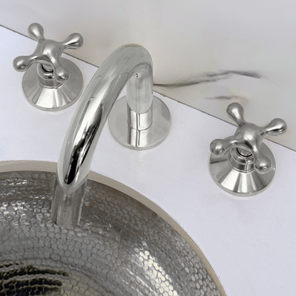 Polished Nickel Gooseneck Widespread Bathroom Faucet with Cross Handles