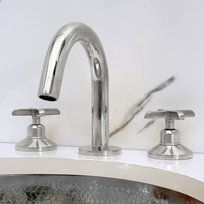 Polished Nickel Gooseneck Widespread Bathroom Faucet with Cross Handles