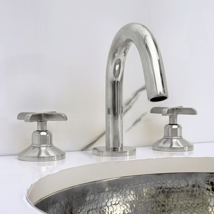 Polished Nickel Gooseneck Widespread Bathroom Faucet with Cross Handles