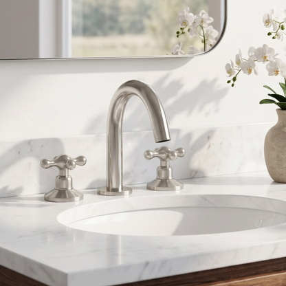 Polished Nickel Gooseneck Widespread Bathroom Faucet with Cross Handles