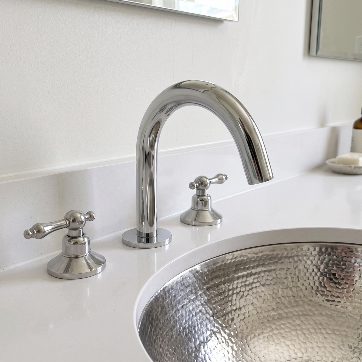 Polished Nickel Gooseneck Widespread Bathroom Faucet with Lever Handles