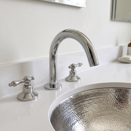 Polished Nickel Gooseneck Widespread Bathroom Faucet with Lever Handles