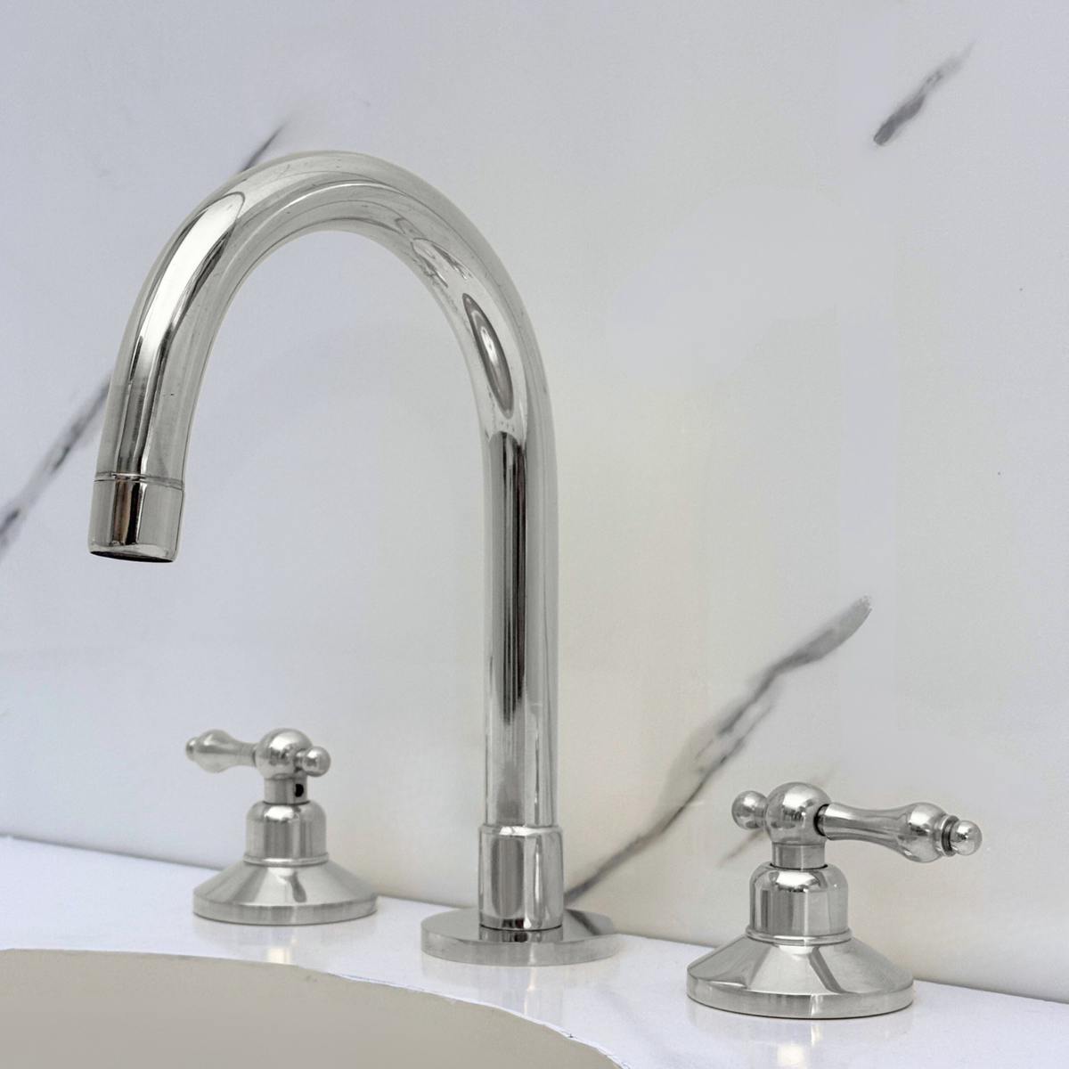 Polished Nickel Dome Widespread Bathroom Faucet with Lever Handles – Grand Arc