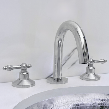 Polished Nickel Gooseneck Widespread Bathroom Faucet with Lever Handles