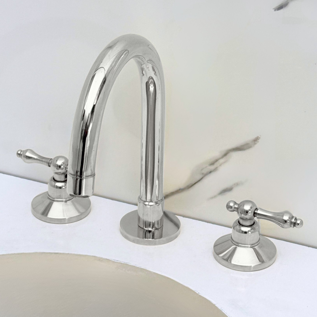 Polished Nickel Dome Widespread Bathroom Faucet with Lever Handles – Grand Arc