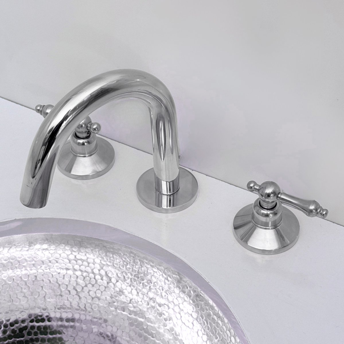 Polished Nickel Gooseneck Widespread Bathroom Faucet with Lever Handles