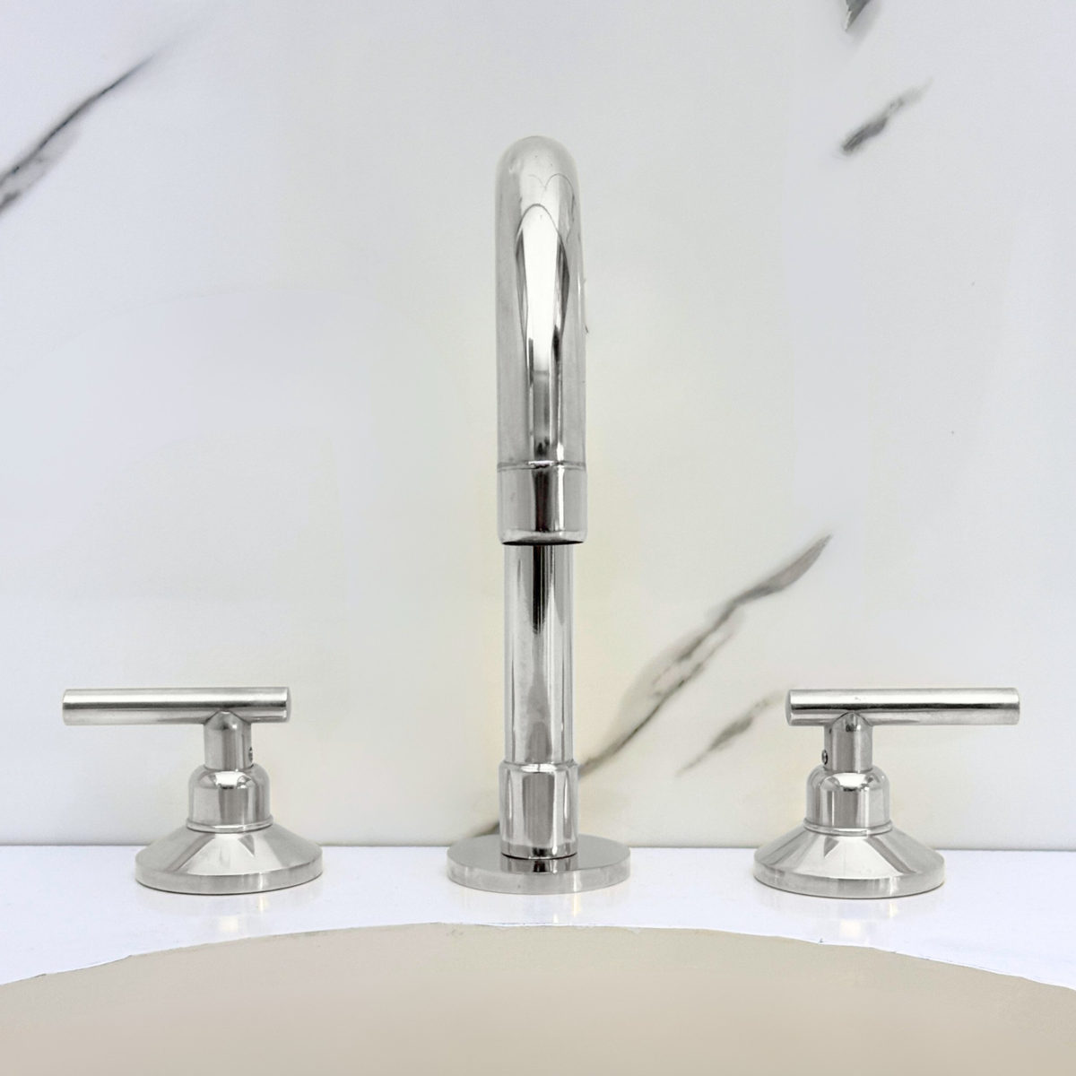 Polished Nickel Dome Widespread Bathroom Faucet with Lever Handles – Grand Arc