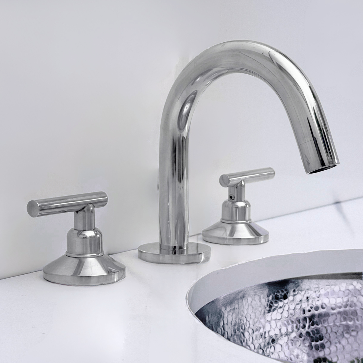 Polished Nickel Gooseneck Widespread Bathroom Faucet with Lever Handles