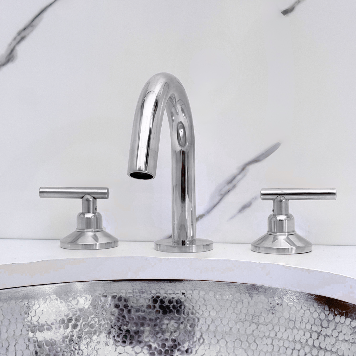 Polished Nickel Gooseneck Widespread Bathroom Faucet with Lever Handles
