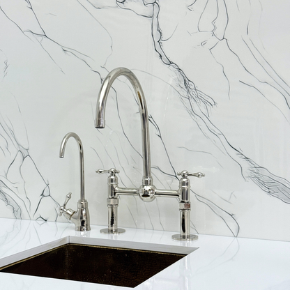 Polished Nickel Bridge Faucet with Sprayer, Cold Water Faucet, Straight Legs and Lever Handles