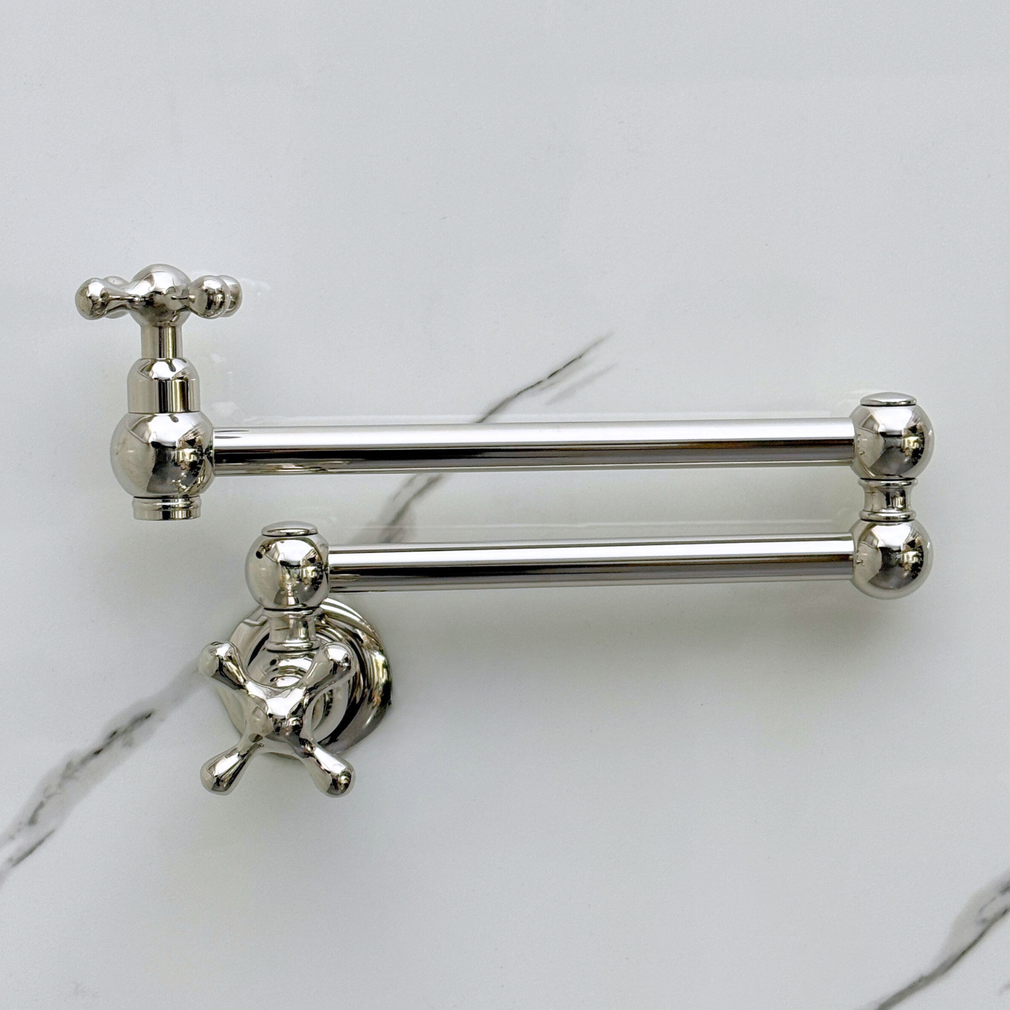 Polished Nickel Pot Filler with Cross Handles, Solid Nickel Wall Mount Pasta Faucet