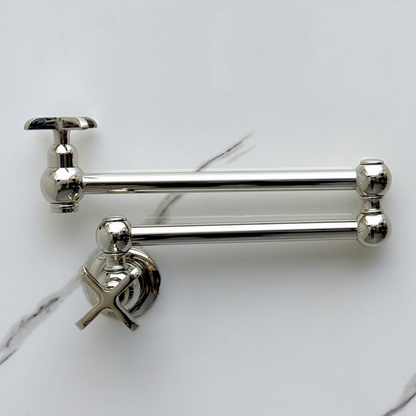 Polished Nickel Pot Filler with Cross Handles, Solid Nickel Wall Mount Pasta Faucet