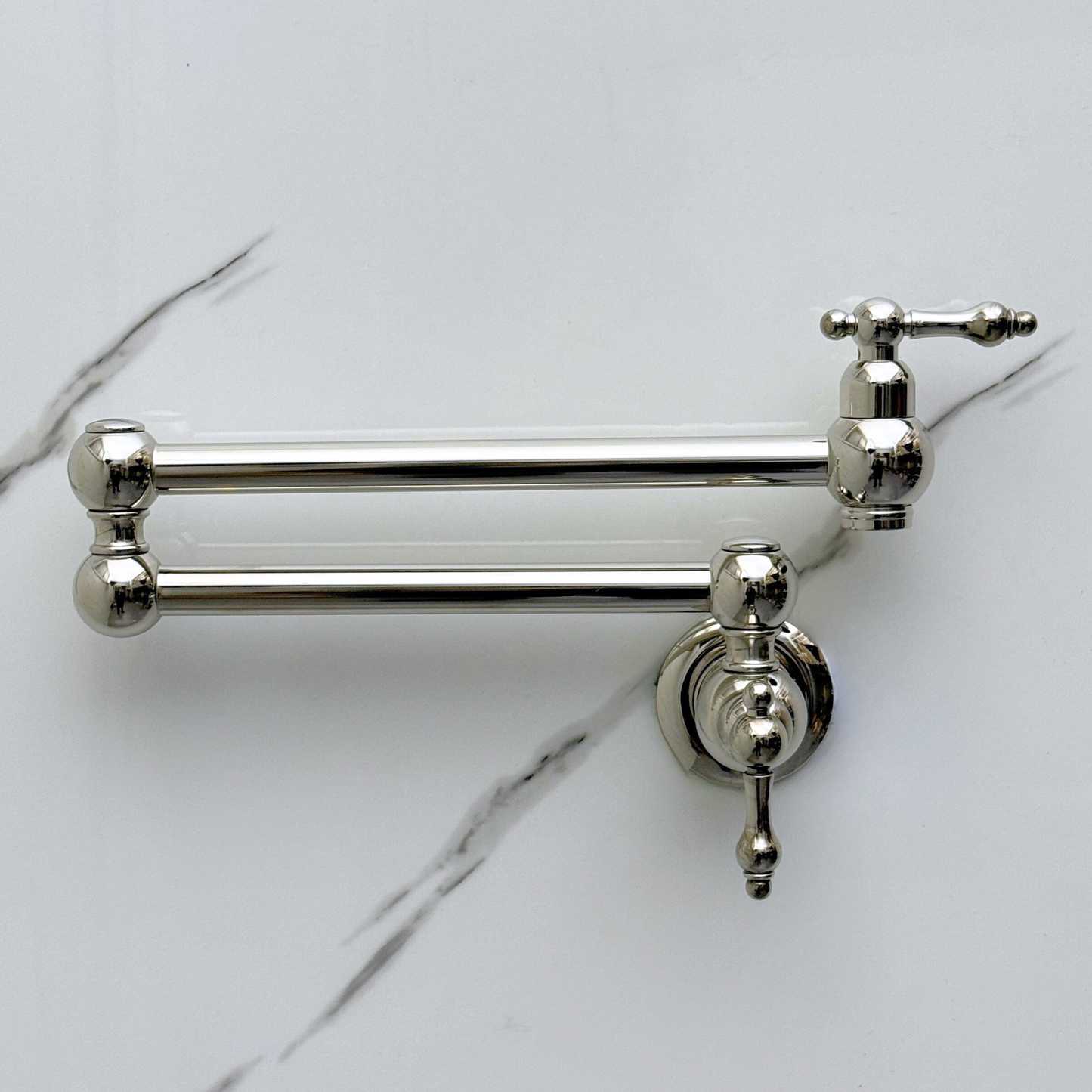 Polished Nickel Pot Filler with Lever Handles, Solid Nickel Wall Mount Pasta Faucet