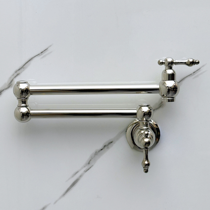 Polished Nickel Pot Filler with Lever Handles, Solid Nickel Wall Mount Pasta Faucet