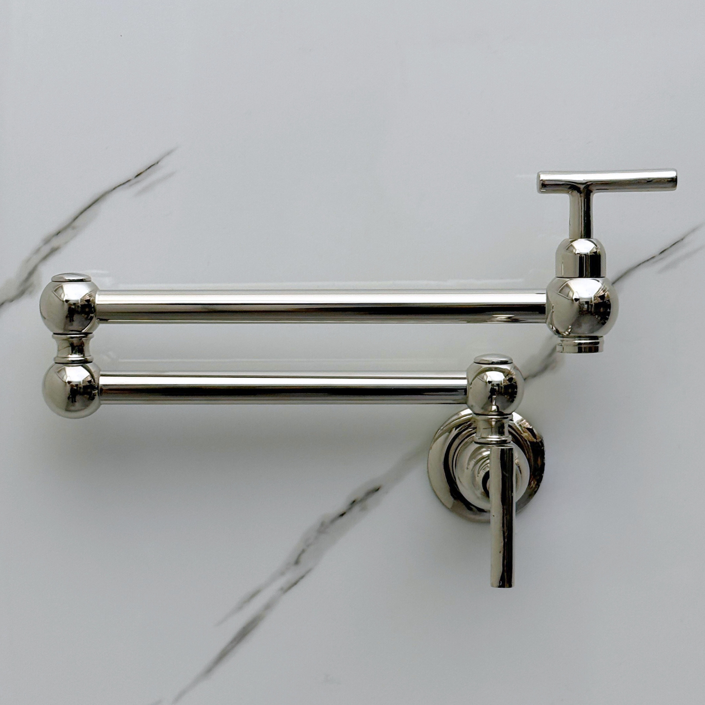 Polished Nickel Pot Filler with Lever Handles, Solid Nickel Wall Mount Pasta Faucet