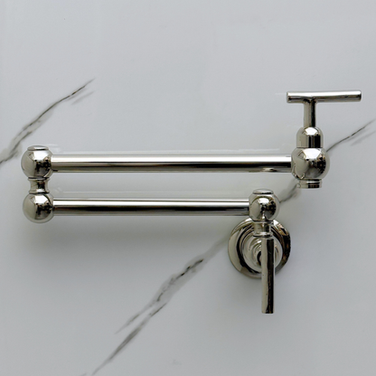 Polished Nickel Pot Filler with Lever Handles, Solid Nickel Wall Mount Pasta Faucet
