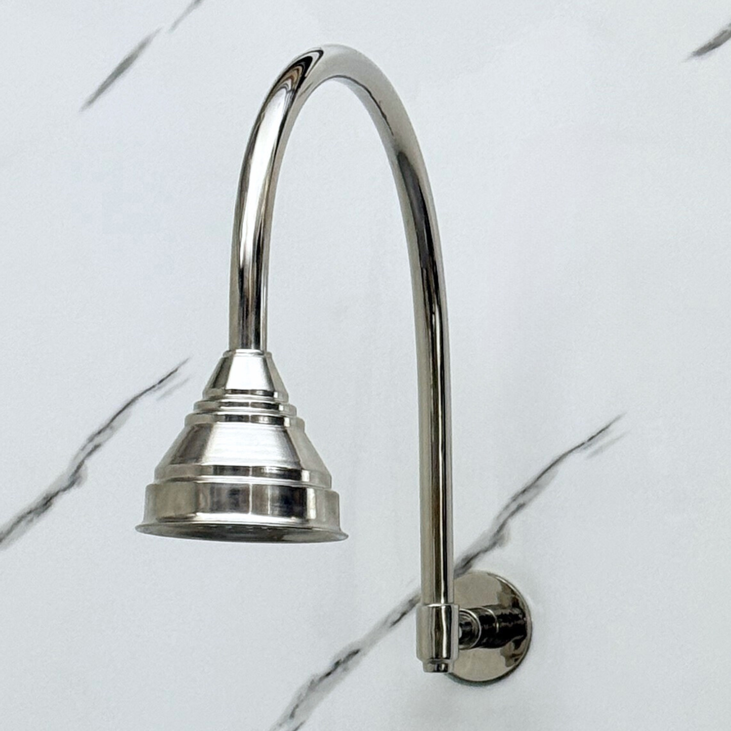Polished Nickel Rain Shower Head with Arcuate Arm, Adjustable Nickel Shower Head