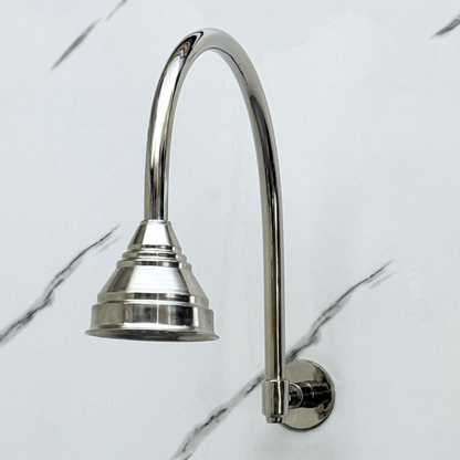 Polished Nickel Rain Shower Head with Arcuate Arm, Adjustable Nickel Shower Head