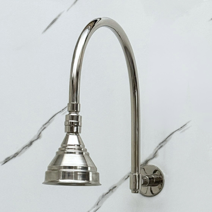 Polished Nickel Rain Shower Head with Arcuate Arm, Adjustable Nickel Shower Head