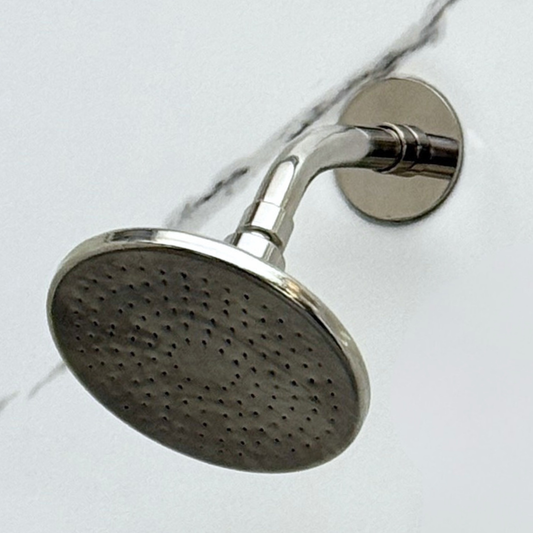 Polished Nickel Flat Rain Shower Head with Short Arm, Adjustable Nickel Shower Head