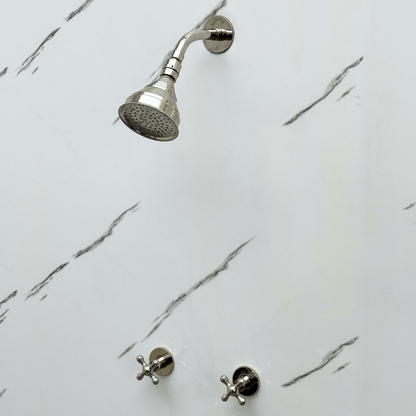Polished Nickel Shower System with Adjustable Round Rain Shower Head, Short Arm and Cross Handles