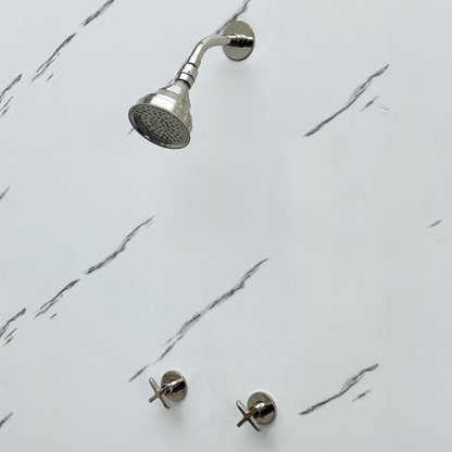 Polished Nickel Shower System with Adjustable Round Rain Shower Head, Short Arm and Cross Handles
