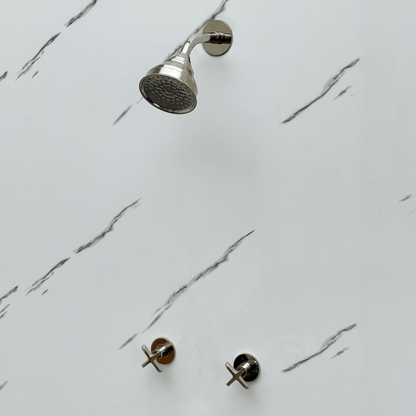 Polished Nickel Shower System with Adjustable Round Rain Shower Head, Short Arm and Cross Handles