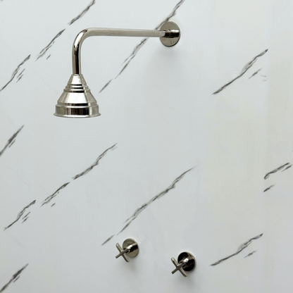 Polished Nickel Shower System with Adjustable Round Rain Shower Head, Straight Arm and Cross Handles
