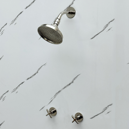Polished Nickel Shower System with Round Rain Adjustable Shower Head, Short Arm and Cross Handles
