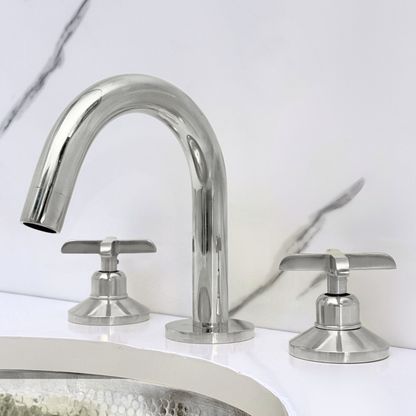 Polished Nickel Gooseneck Widespread Bathroom Faucet with Cross Handles