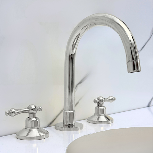 Polished Nickel Dome Widespread Bathroom Faucet with Lever Handles – Grand Arc