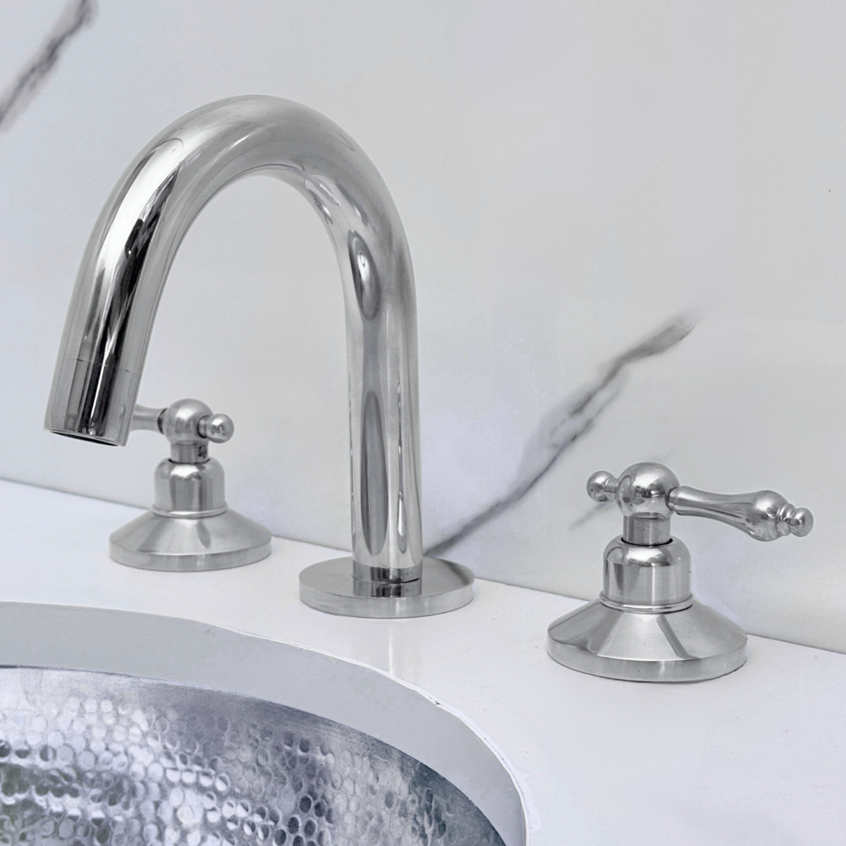 Polished Nickel Gooseneck Widespread Bathroom Faucet with Lever Handles