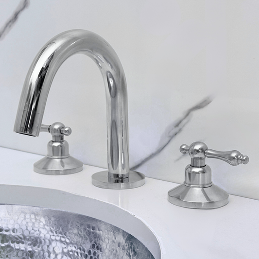 Polished Nickel Gooseneck Widespread Bathroom Faucet with Lever Handles