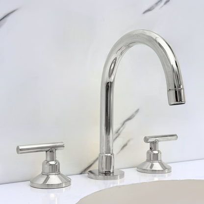 Polished Nickel Dome Widespread Bathroom Faucet with Lever Handles – Grand Arc