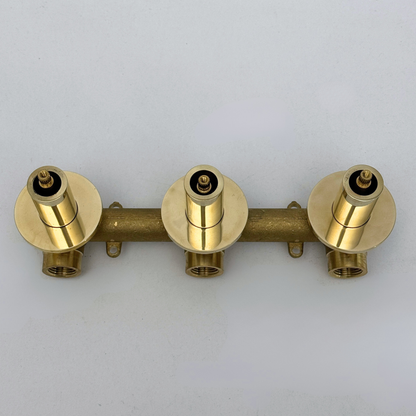 Solid Solid Brass 2 Way Valve, 3 Handles Bathroom Shower Valve