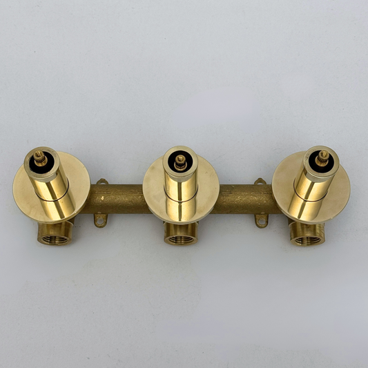 Solid Solid Brass 2 Way Valve, 3 Handles Bathroom Shower Valve