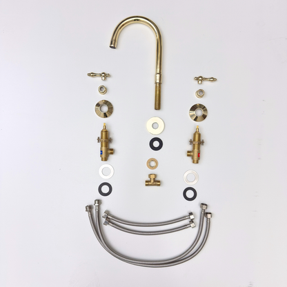 Unlacquered Brass Widespread Bathroom Gooseneck Sink Faucet With Lever Handles