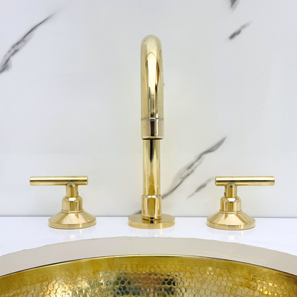 Unlacquered Brass Widespread Bathroom Gooseneck Sink Faucet With Lever Handles