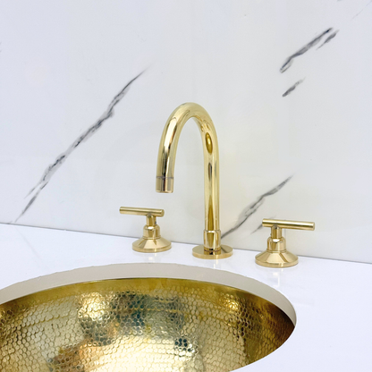 Unlacquered Brass Widespread Bathroom Gooseneck Sink Faucet With Lever Handles