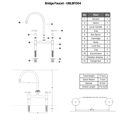 Unlacquered Brass Bridge Faucet with Lever Handles - Atlas