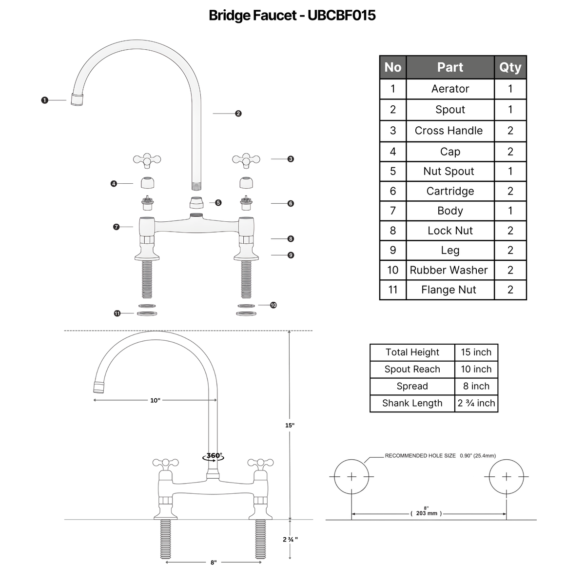 Unlacquered Brass Bridge Faucet with Cross Handles - Finsbury