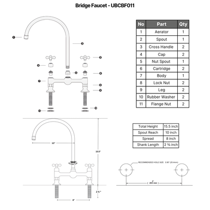 Unlacquered Brass Bridge Faucet with Cross Handles - Somerset