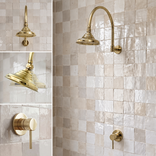 Unlacquered Brass Dome Rain Shower System with Gooseneck arm