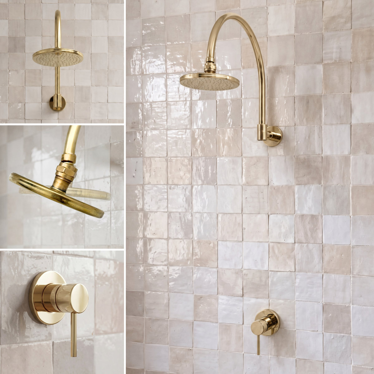 Unlacquered Brass Round Rain Shower System with Gooseneck arm 6"