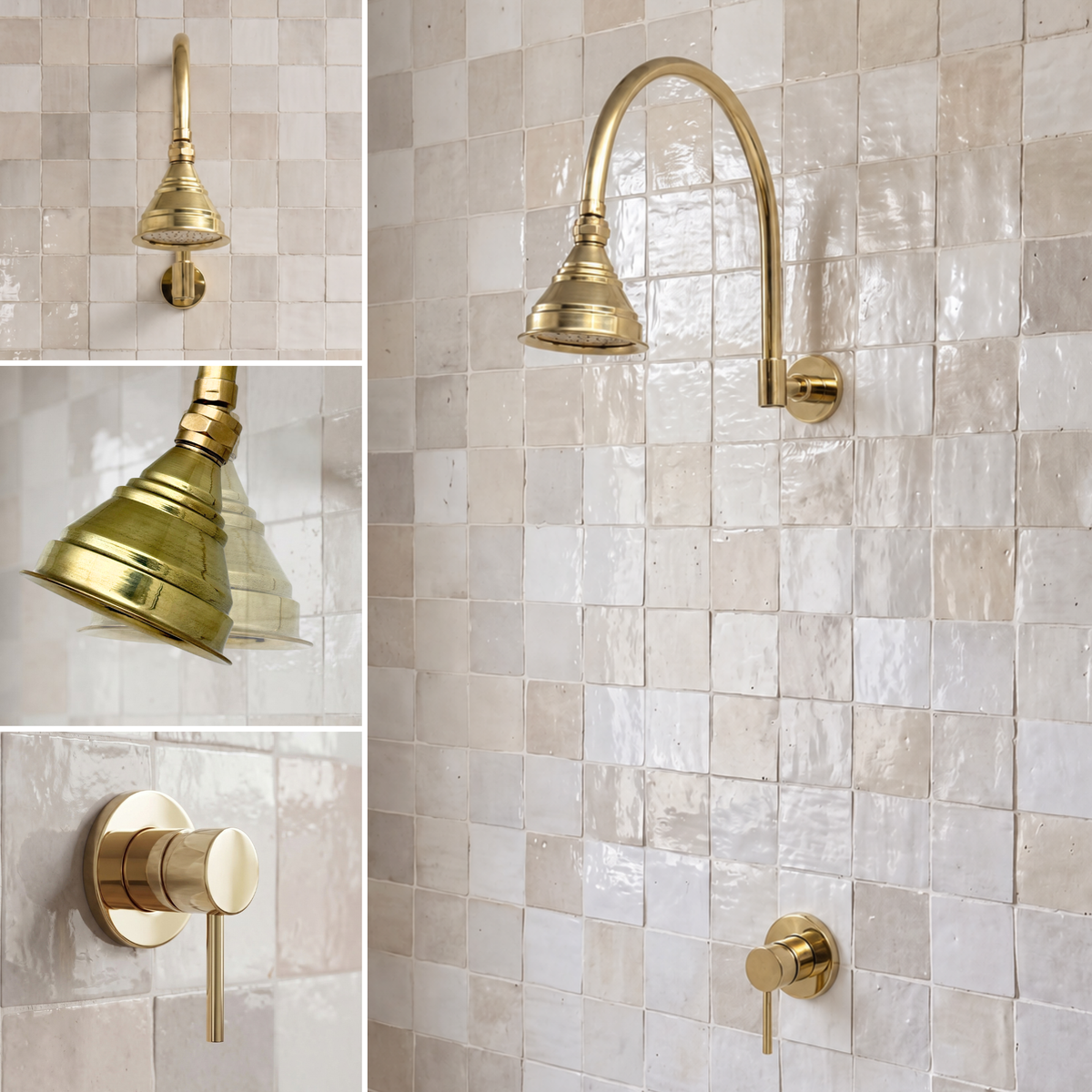 Unlacquered Brass Concealed Shower System with Dome Rain Shower Head and Gooseneck Arm