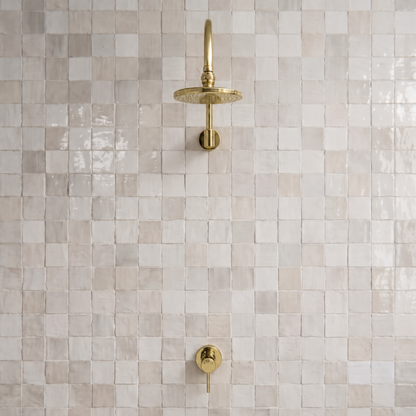 Unlacquered Brass Round Rain Shower System with Gooseneck arm 6"