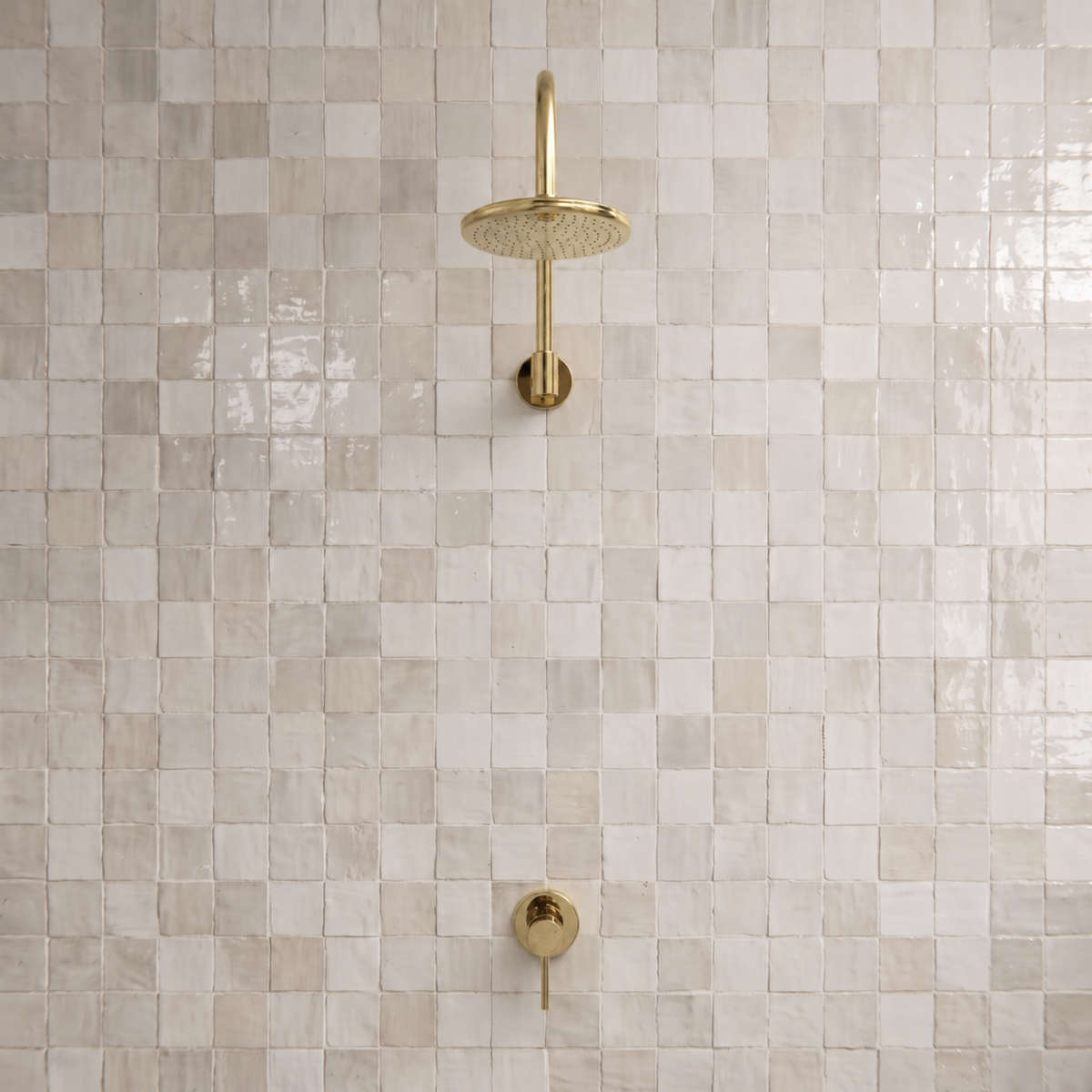 Unlacquered Brass Round Rain Shower System with Gooseneck arm 6"